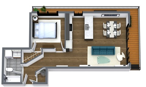 Floor plan for 1 bed, 1 bath, 610 sqft